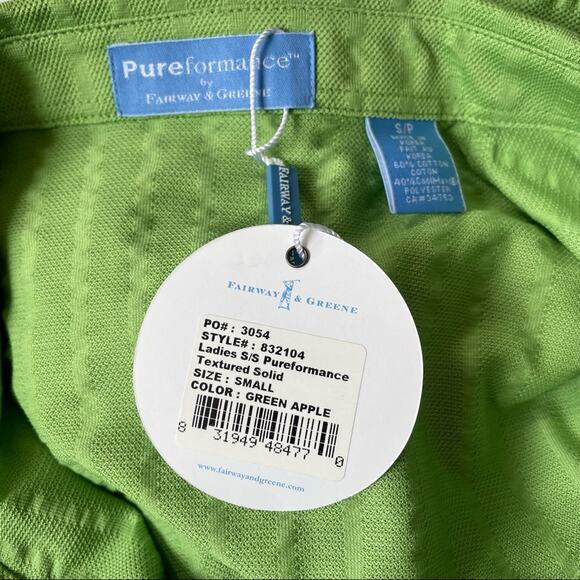 Fairway & Greene Pureformance Golf Polo Shirt Solid Green Apple S NWT - Picture 6 of 11
